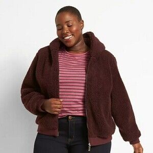NWT Lane Bryant Wine Colored Sherpa Jacket With Hood Size 18/20